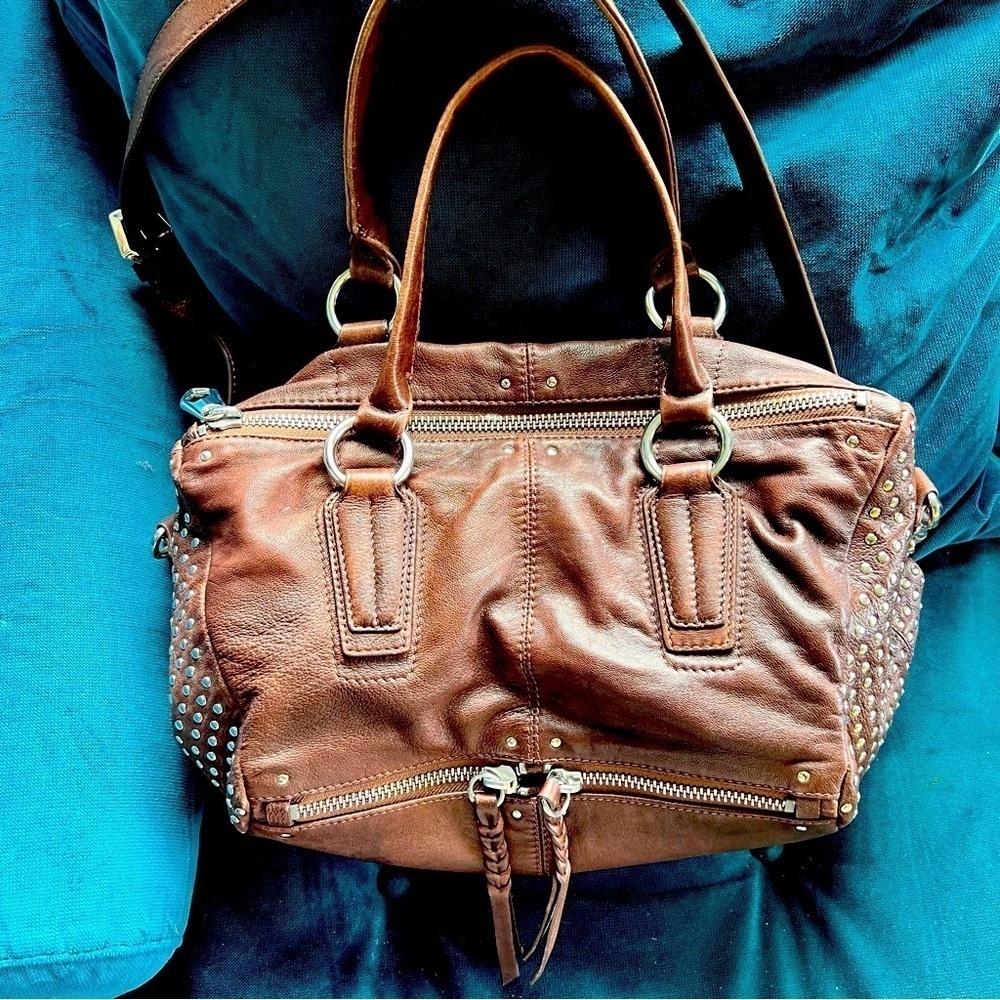 ORYANY STUDDED LEATHER SATCHEL CROSSBODY TOTE BAG EUC